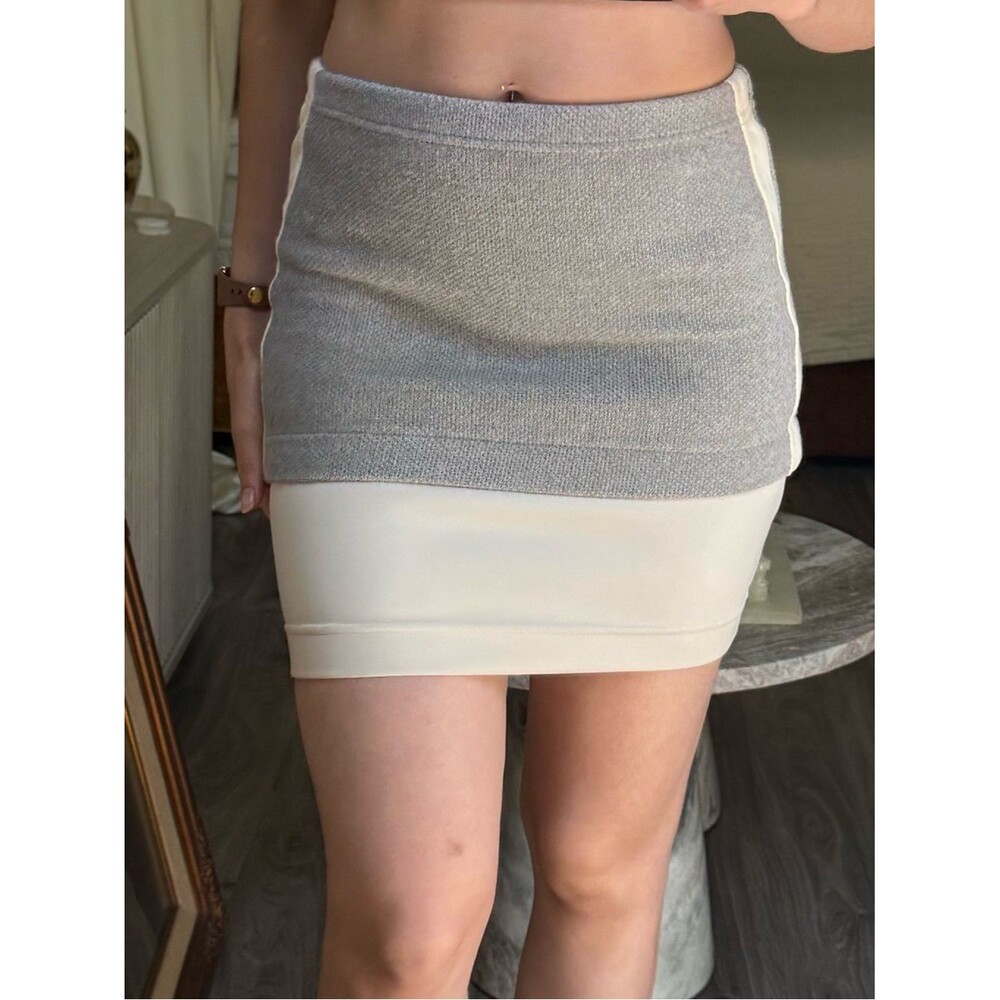 IRO Paris Color Block Knit Mini Skirt Wool Blend Leather Trim FR 36 US S